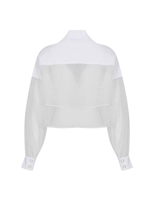 Camicia cropped in cotone e organza Avorio Elisabetta Franchi | CA11861E2360
